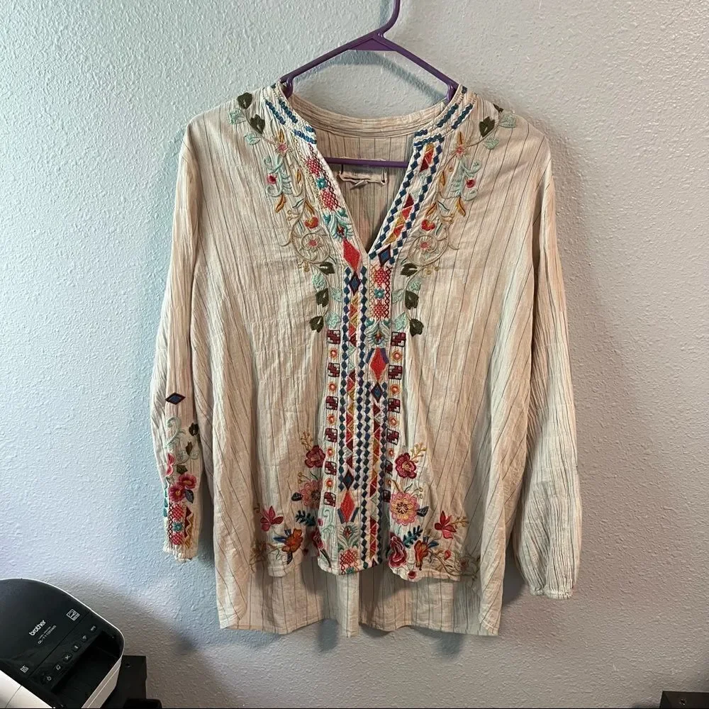 Johnny Was Cotton Eilona Embroidered Blouse - Picture 2 of 10